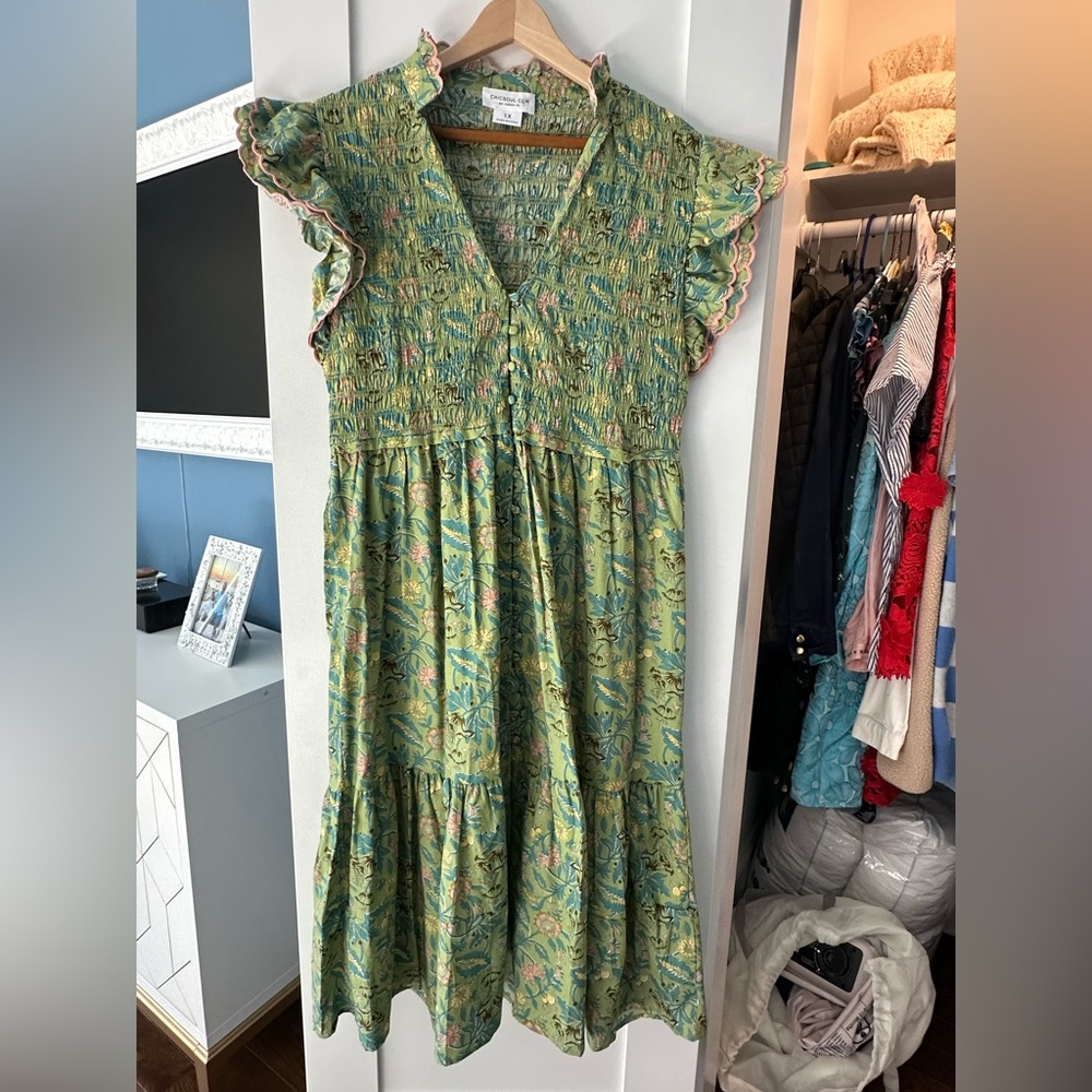 Chic Soul Green Floral Tiered Maxi Dress